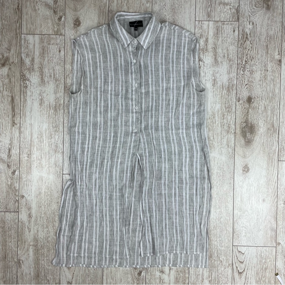 Fenomenon L Gray Striped Sleeveless Button-Up Shirt